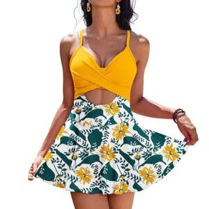 Womens 2XL Floral Print Backless Swimdress Tummy Control Beach Pool Sexy